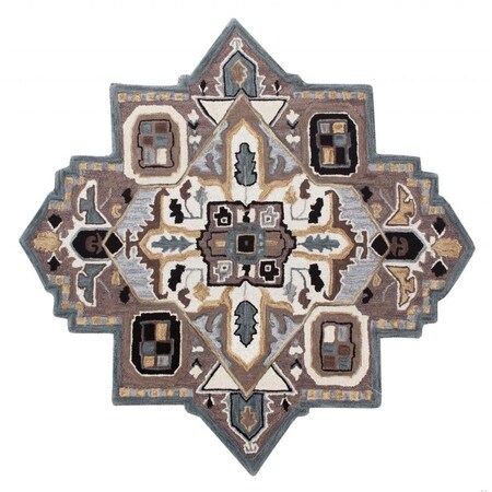 Homeroots 5 ft. Gray & Beige Medallion Area Rug 396150